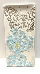Ceramic dish with butterfly and blue  hydrangeas
